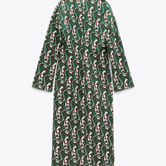 ZARA NWT Front Slit Printed Midi Dress Green - Picture 14 of 14